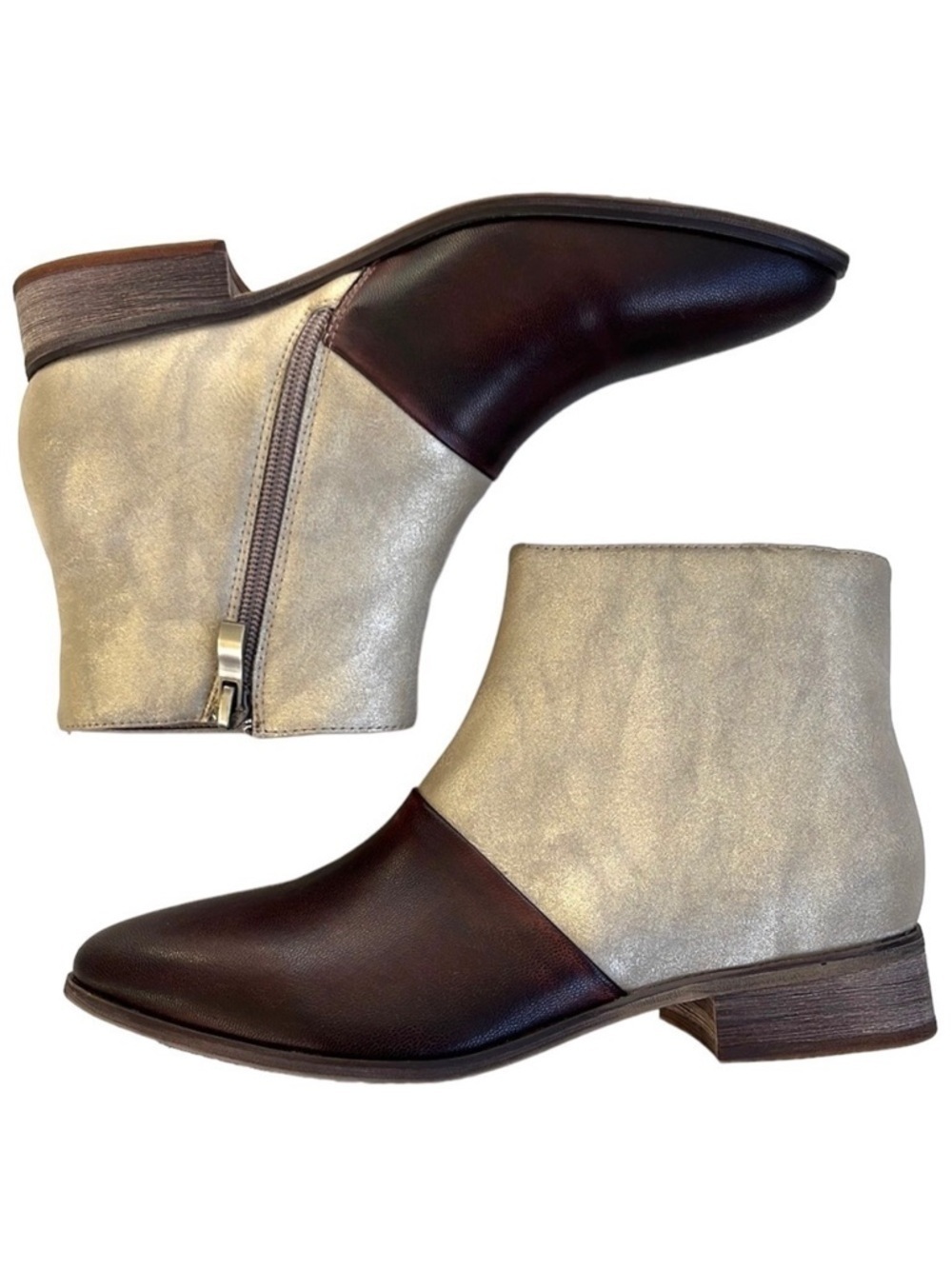Like New Antelope Leather Metallic Ankle Boot